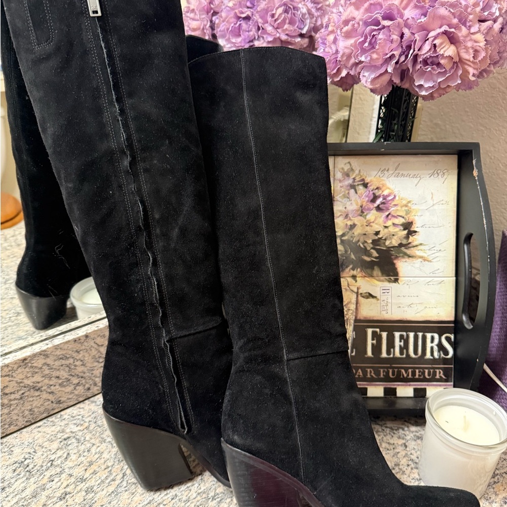 Sam Edelman Annabel Knee High Boots Black Suede - Picture 4 of 7